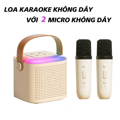 Loa Bluetooth mini kèm 2 micro hát karaoke không dây - Mic hát karaoke âm thanh chất lượng lọc âm khử nhiễu LED RGB - Hàng Nhập Khẩu