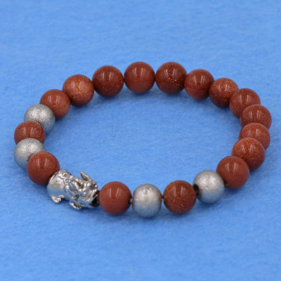 Chuỗi đeo tay đá kim sa 8 ly - cẩn Tỳ Hưu inox bạc VKSTHTB8 - hợp mệnh Thổ, mệnh Mộc