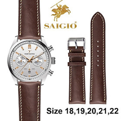 Dây Đồng Hồ Da Bò Cao Cấp, Kiểu Dáng Cổ Điển - Chỉ Trắng, Mặt Lót Chống Thấm Mồ Hôi, Tích Hợp Lớp Gia Cố Chống Giãn Đặc Biệt, Phụ Kiện Khóa và Chốt Bằng Thép Không Gỉ 316L - Hàng Chính Hãng SAIGIO