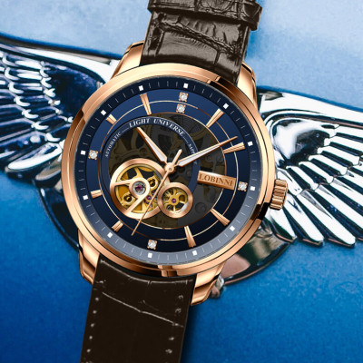 Đồng hồ nam Lobinni L5013-1 Chính hãng ,Kính sapphire nguyên khối ,chống xước,chống nước 50m,mặt xanh vỏ vàng hồng dây da nâu xịn, thép không gỉ 316L,Đồng hồ cơ (Automatic) bảo hành 24 tháng, hàng mới 100%,thiết kế lộ cơ trẻ trung và sang trọng