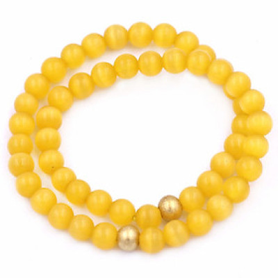 [Mệnh Kim, Thổ] Vòng Chuỗi Đôi 6 Ly Đá Mắt Mèo Vàng Charm Bi Inox VMEVHBD