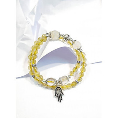 Vòng tay mệnh Kim, thủy đá thạch anh tóc vàng, Thạch anh trắng và charm Hamsa