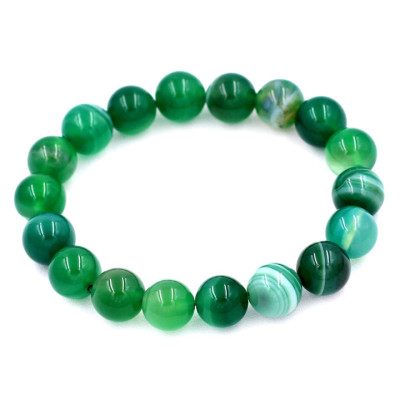 [Mệnh Mộc, Hỏa] Vòng Tay Chuỗi Hạt Mã Não Xanh Lá Sọc 10 Ly 18 Hạt