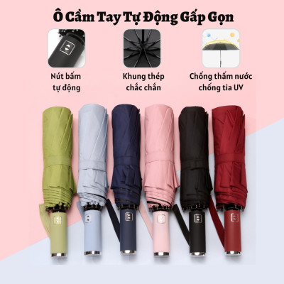 Dù Bấm Tự Động Che Nắng Mưa 12 Nan Kép Chống Thấm Nước Chống Tia UV Nhỏ Gọn Tiện Lợi