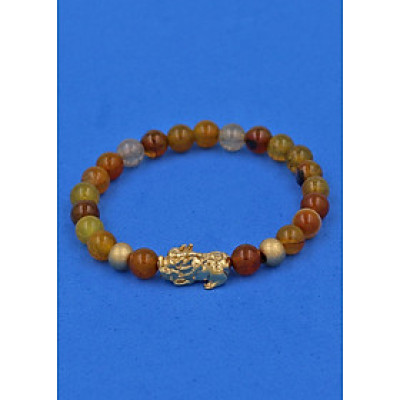 Vòng đeo tay đá Vân Rồng 6 ly cẩn Tỳ Hưu inox vàng VVRTHHBV6