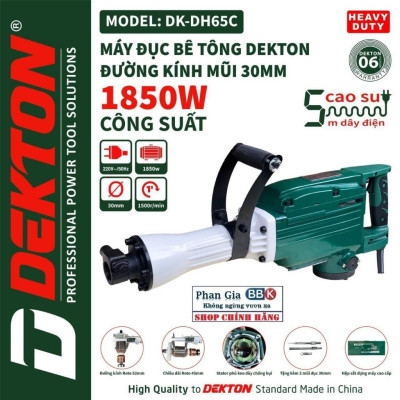 Máy đục bê tông DEKTON 30 ly DK-65c (30mm-1850w) Tặng 2 mũi đục 2024 New 100% siêu khoẻ