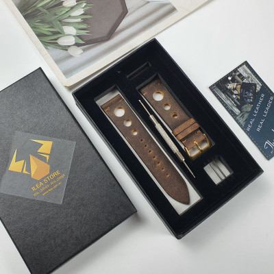 [Da thật] Dây đồng hồ handmade da bò sáp AL114LEA  (Kèm hộp + phụ kiện) Size 20/Size 22 - 100% da bò thật