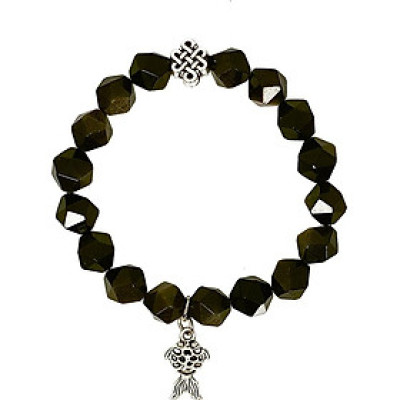 Vòng Tay Đá Black Golden Mệnh Thủy, Mộc Charm Cá, Charm Hoa Laliz TR.17