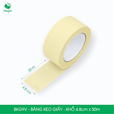 BKG9V - Block 6 cuộn băng keo giấy khổ 4.8cm x 50m - Băng dính giấy viết được, chặn màu sơn