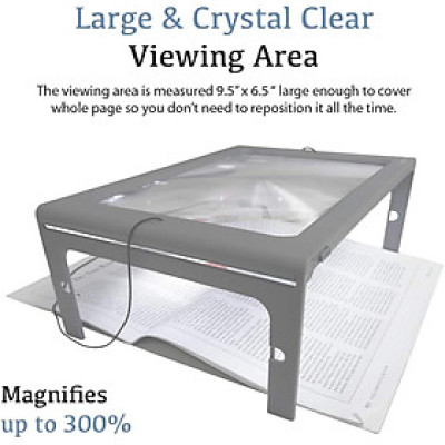 Kính lúp đọc sách toàn trang cao cấp MagniPros 300PSL (3X, có đèn led, khung đỡ) (Hàng chính hãng)