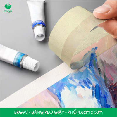 BKG9V - Block 6 cuộn băng keo giấy khổ 4.8cm x 50m - Băng dính giấy viết được, chặn màu sơn