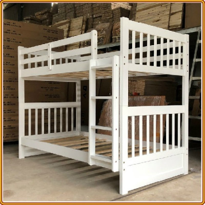 Giường 2 tầng Tundo màu trắng cầu thang treo 