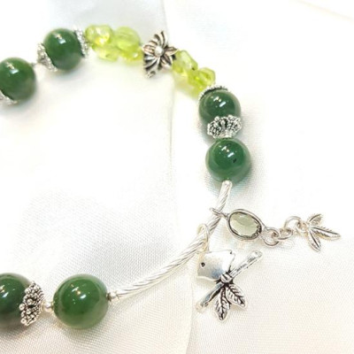 Vòng Tay Laliz Mệnh Mộc, Hỏa Đá Ngọc Phật Phối Đá Peridot Charm Bạc Đá Zircon - TAR.19