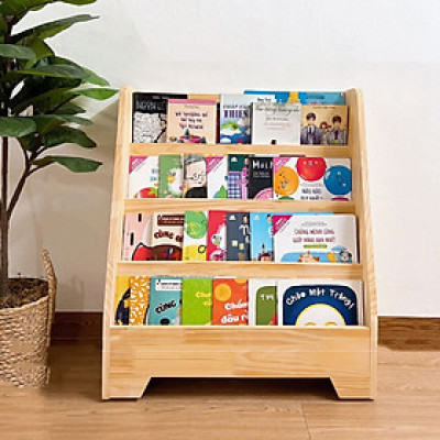 Kệ Sách Cho Bé Bằng Gỗ Montessori 4 Tầng Để Sàn Nhiều Ngăn Đựng Sách Vở Kệ Sách Lớp Học Mầm Non Tiểu Học