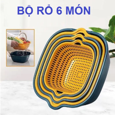 Sét Rỗ Nhựa Đựng Rau Củ Quả 6 Món 3 Kích Cỡ Đa Năng - PaKaSa - Hàng Chính Hãng 