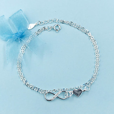 Lắc Tay Nữ Bạc 925 Dây Kép Trái Tim Vô Cực Mix Đá Cao Cấp BẠC HIỂU MINH LTU553