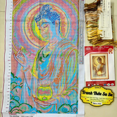 Tranh thêu kín Đức phật vs8303, kích thước 60x95 cm, 11ct thêu 3 sợi