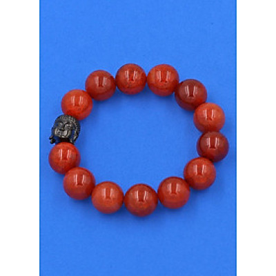 Vòng đeo tay đá Vân Rồng đỏ 14 ly cẩn hạt Phật A Di Đà inox đen VVRONLE14 - hợp mệnh Hỏa, mệnh Thổ