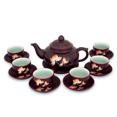 Bộ ấm chén men nâu dáng chóp