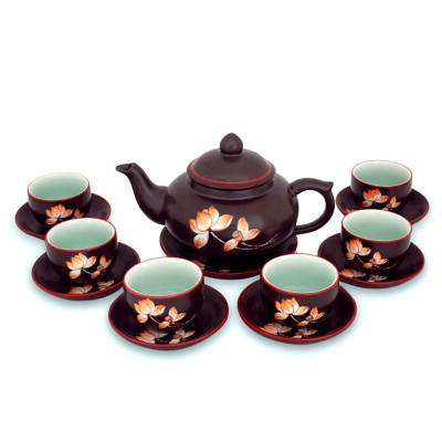 Bộ ấm chén men nâu dáng chóp