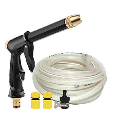 Bộ dây và vòi xịt rửa xe tưới cây tăng áp thông minh 810-2576 (dây trắng-cút nối đen)