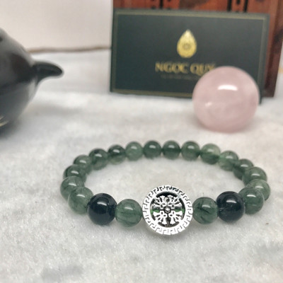 Vòng Tay Đá Thạch Anh Tóc Xanh Mix Charm Bạc Ngọc Quý Gemstones TA041
