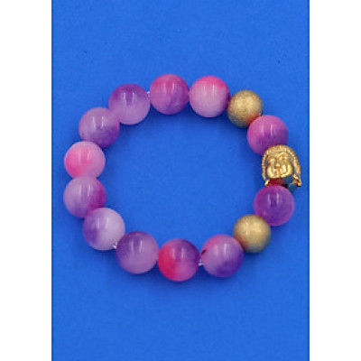 Chuỗi đeo tay Thạch Anh Tím Hồng 14 ly - Vòng tay Phật A Di Đà inox vàng VTAHINLVHB14 - hợp mệnh Hỏa, mệnh Thổ - Vòng đeo tay size lớn
