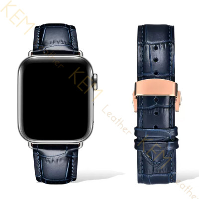 Dây Đồng Hồ Thay Thế Dành Cho Apple Watch 48 Ultra 45/44/42mm - 41/40/38mm, Chất Liệu Da Cá Sấu Cao Cấp Màu Xanh Navy Tương Thích Các Phiên Bản Series 8/7/6/5/4/3/2/1/SE Bảo Hành 12 Tháng