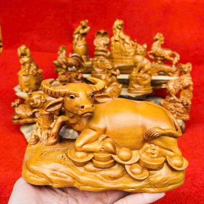 Bộ tượng 12 còn giáp phong thủy bằng gỗ bách xanh thơm nức cao 20cm 