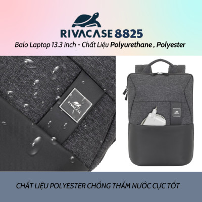 Balo Laptop Rivacase 8825 13.3 inch Chất Liệu Polyurethane , Polyester - Bảo Hành 24 Tháng - Hàng Chính Hãng