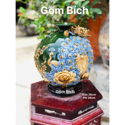 Bình Hút Lộc Công Đào Phú Quý Vinh Hoa Men Màu Bình Phong Thủy Tài Lộc Gốm Sứ Bát Tràng