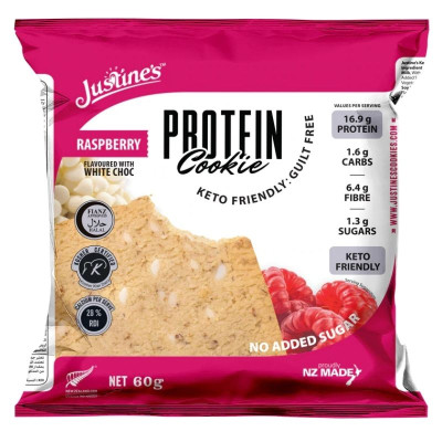 Bánh Quy Vị Mâm Xôi Justines Protein Cookie, Phù Hợp Chế Độ Ăn Kiêng Keto, Không Đường, Không Chứa Gluten Và Lúa Mì, Bổ Sung Đạm, Xơ Và Canxi, Hộp 12 Cái
