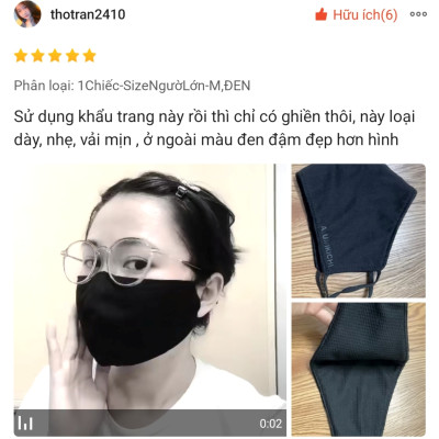 Khẩu trang vải Azumikichi màu đen, khẩu trang thời trang cao cấp sang trọng