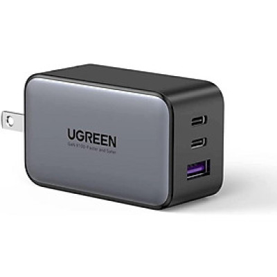 Ugreen UG10334CD244TK 65W 3Port Màu Đen Bộ sạc nhanh PD3.0 GaN sạc siêu nhanh 2 cổng USB-C và 1 Cổng USB-A chân cắm US - HÀNG CHÍNH HÃNG