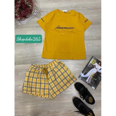 Set đồ nữ, đồ ngủ mặc nhà đùi thun phối sọc kaki BN 04 họa tiết dễ thương.