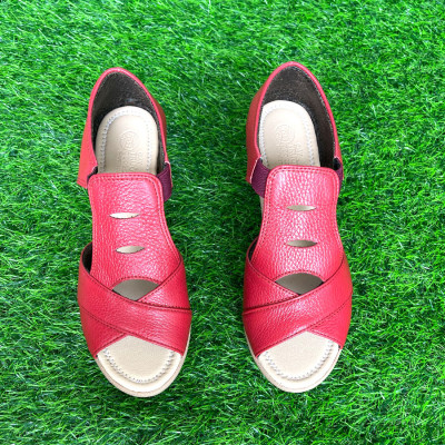 Giày sandal nữ da bò đế xuồng 8cm Trường Hải 3 màu đen, trắng, đỏ SD145