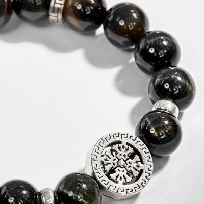 Vòng tay thạch anh mắt hổ xanh đen phối charm phật bạc (10mm) Ngọc Quý Gemstones