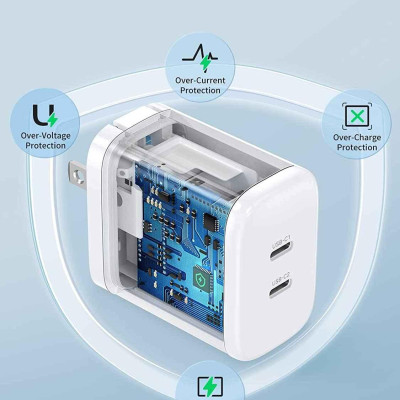 Ugreen UG90299CD243TK 40W Bộ sạc nhanh 2 cổng USB-C chuẩn cắm US Màu Trắng - HÀNG CHÍNH HÃNG
