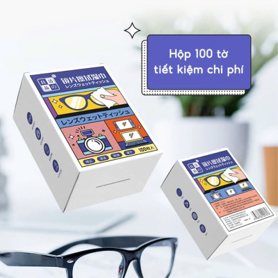 Hộp 100 miếng khăn lau nano dùng 1 lần - Chống bám hơi nước,hơi thở, chống mờ sương cho kính - Hàng Chính Hãng