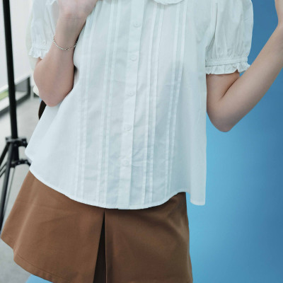 DOTTIE - Áo sơ mi cổ sen tay phồng - Trắng kem - T1123