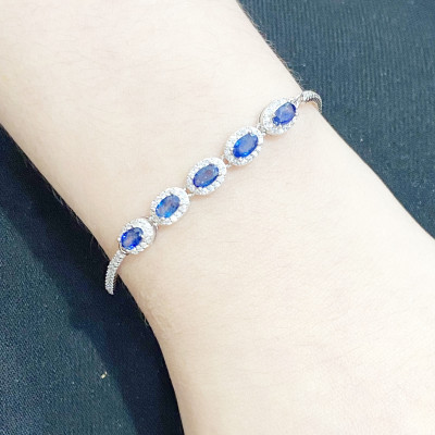 Lắc Tay Đính Đá Sapphire thiên nhiên (Oval) - MOON Jewelry