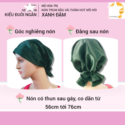 Nón hóa trị vải mềm mát, hút mồ hôi, bệnh nhân ung thư, chemo hat, nón trùm đầu [KIỂU ĐUÔI NGẮN-XANH MÀU NƯỚC] 