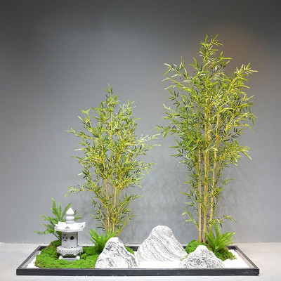 Trúc giả trang trí Set 20 cây trúc xịn nhiều lá kèm 2,5m chậu hàng rào - Cây giả, hoa lụa Decor trang trí nhà cửa