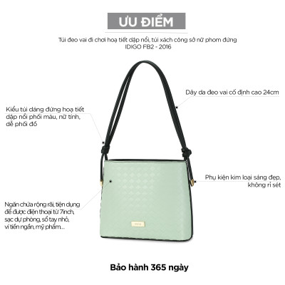 Túi xách nữ đeo vai đi chơi, túi công sở nữ phom đứng họa tiết dập nổi IDIGO FB2 - 2016