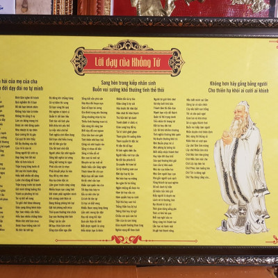 TRANH CHỮ LỜI DẠY KHỔNG TỬ - IN DẦU TRÊN LỤA CAO CẤP