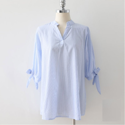 Áo sơ mi nữ Haint Boutique tay lỡ cổ chữ V hoạ tiết kẻ sọc thiết kế hợp thời trang sơmi nữ HB174