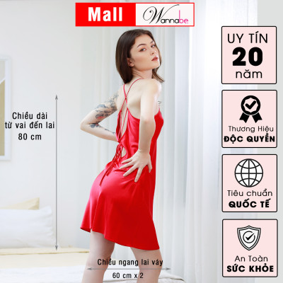 Đầm ngủ phi lụa cao cấp WANNABE DNS61 váy ngủ 2 dây lưng cut-out cột nơ tạo hình thoi bắt mắt khoe lưng trần gợi cảm