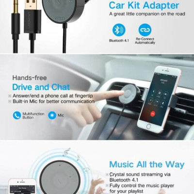 Ugreen UG40760CM124TK BT 4.2 màu Đen Thiết bị nhận âm thanh Bluetooth trên xe hơi chuẩn 3.5mm hỗ trợ APTX - HÀNG CHÍNH HÃNG