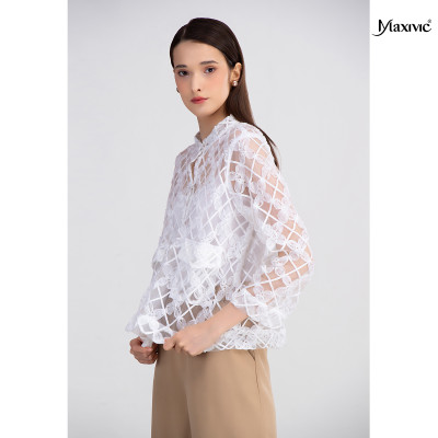Áo sơmi ren organza cổ trụ Maxivic M032311