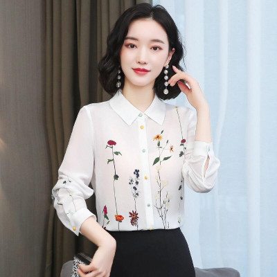Áo Sơ Mi Nữ Tay Dài Công Sở Phối Họa Tiết Hoa Lá Siêu Xinh Chất Liệu Cao Cấp, Không Nhăn, Không Xù, Không Phai Màu